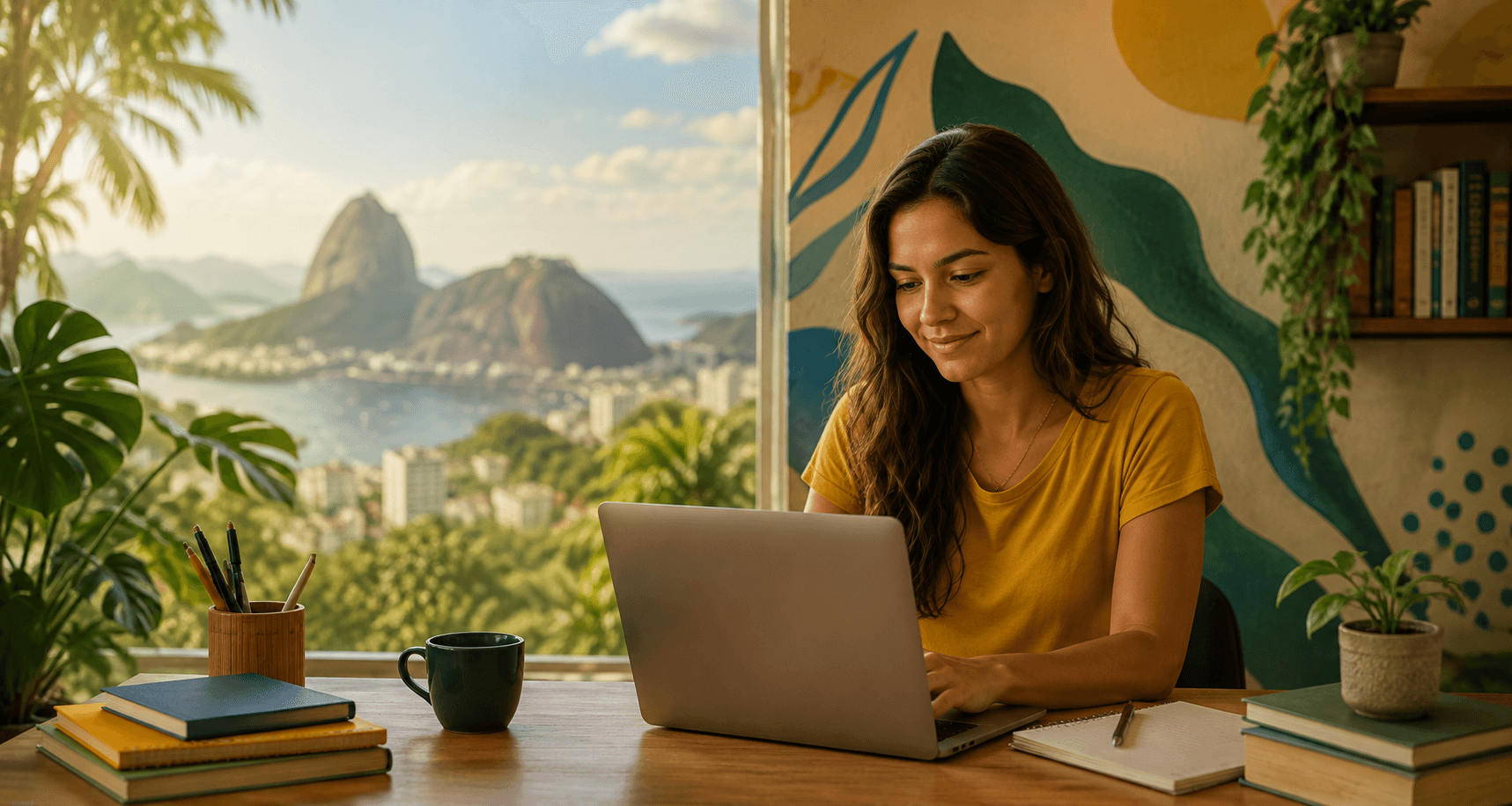 Pessoa estudando português em contexto brasileiro