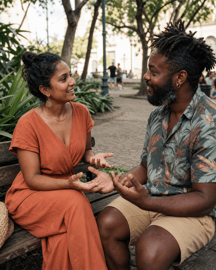 Pessoa praticando conversação em português